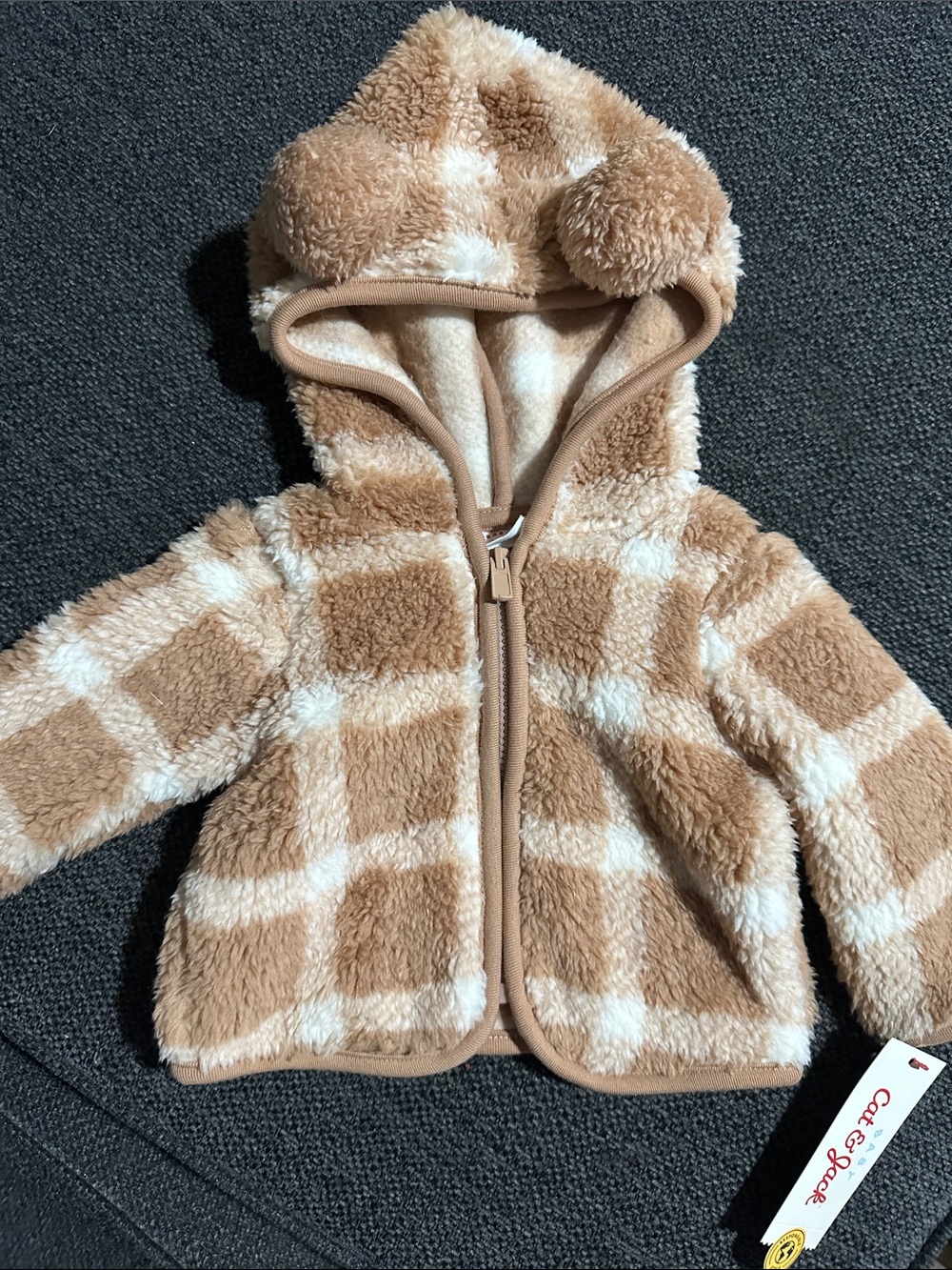 Cat & Jack Tan and White Plush Hooded Jacket
